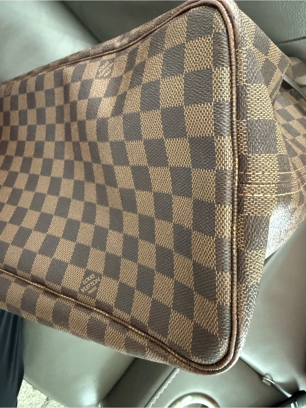 Louis Vuitton Brown Damier Canvas Shoulder Tote with Red Lining